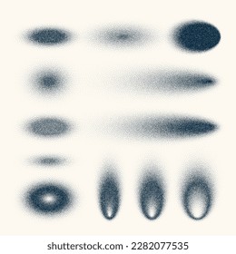 Sombras rígidas y elementos de diseño punteado vintage. Degradado atenuado. Estipamiento, dibujo de puntos, sombreado con puntos. Efecto de desintegración de semitono. Textura granulada de ruido blanco. Ilustración del vector