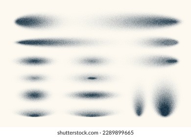 Stipple shadows set, vintage dotted design elements. Fading gradient. Stippling, dotwork drawing, shading using dots. Halftone disintegration effect. White noise grainy texture. Vector illustration