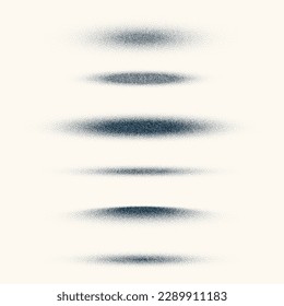 Stipple shadows set, vintage dotted design elements. Fading gradient. Stippling, dotwork drawing, shading using dots. Halftone disintegration effect. White noise grainy texture. Vector illustration