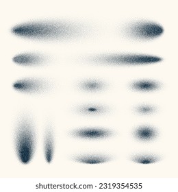 Sombras rígidas y elementos de diseño punteado vintage. Degradado atenuado. Estipamiento, dibujo de puntos, sombreado con puntos. Efecto de desintegración de semitono. Textura granulada de ruido blanco. Ilustración del vector