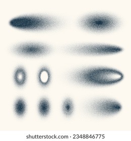 Sombras rígidas y elementos de diseño punteado vintage. Degradado atenuado. Estipamiento, dibujo de puntos, sombreado con puntos. Efecto de desintegración de semitono. Textura granulada de ruido blanco. Ilustración del vector