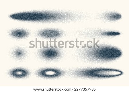 Stipple shadows set, vintage dotted design elements. Fading gradient. Stippling, dotwork drawing, shading using dots. Halftone disintegration effect. White noise grainy texture. Vector illustration