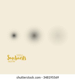 Stipple Sunburst Collection - Set of Three Sunburst Effects Made from Little Dots - Halftone Vector Illustration