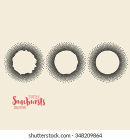 Stipple Sunburst Collection - Set of Three Sunburst Effects Made from Little Dots - Halftone Vector Illustration