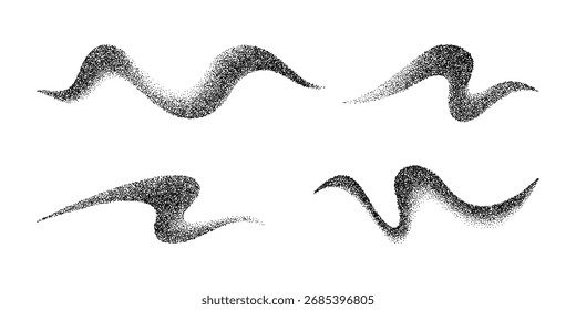Padrões de ondas pontilhadas em quatro variações. Elemento de fundo do vetor de ruído de grão pontilhado para design gráfico e textura abstrata.