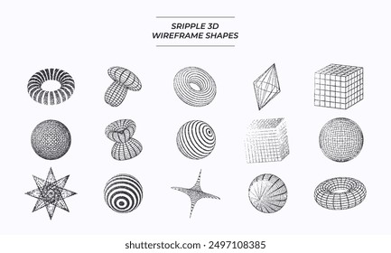 Stippled 3D Wireframe Shapes Collection