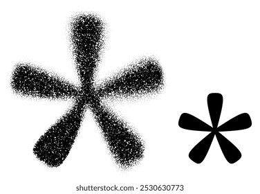 A stippled asterisk symbol in black, accompanied by a solid version, great for creative and design projects.