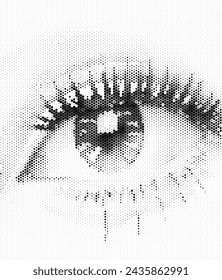 Stippled black and white illustration of a human eye