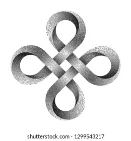 Stippled Bowen cross symbol. Ancient celtic sign made of mobius strip. Vector textured illustration isolated on white background.