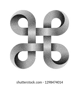 Stippled Bowen knot sign. Command key symbol made of mobius strip. Vector textured illustration isolated on white background.