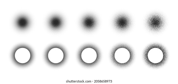 Stippled Circles Hand Drawn Dotwork Vector Blurred Abstract Shapes Set In Different Variations Isolated On White Background  Various Degree Black Noise Texture Dotted Round Design Elements Collection