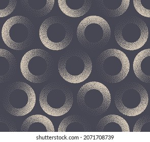Stippled Circles Retro Fashion Seamless Pattern Elegant Vector Abstract Background. Tileable Fade Circle Dotwork Texture Dotted Repetitive Wallpaper. Halftone Retro Color Contemporary Art Illustration
