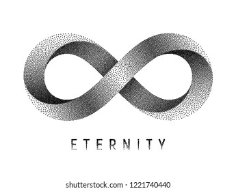 Stippled Eternity Sign. Mobius Strip Symbol. Vector Textured Illustration On White Background.