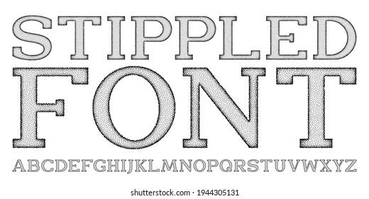 Stippled font. Unique design slab serif font with stipple effect