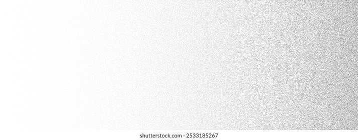 Stippled gradient texture. Faded grain dotted background. Sprayed grunge noise surface. Black dots, speckles, particles specks, dust, dots wallpaper. Subtle halftone gritty sand overlay. Vector