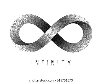 Stippled Infinity Sign. Mobius Strip Symbol. Vector Textured Illustration On White Background.