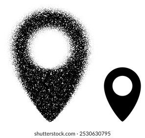 A stippled map pin design alongside a solid black pin icon, representing location markers, ideal for maps or navigation-themed designs.