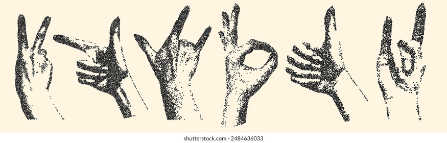 Stippled photocopy effect Hands Making Various Gestures