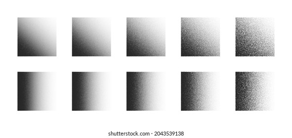 Stippled Square Hand Drawn Dotwork Vector Abstract Shapes Set In Different Variations Isolated On White Background. Various Degree Black Noise Dotted Rectangle Design Elements Texture Collection