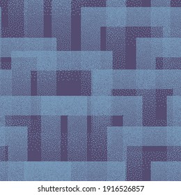 Stippled Squares Texture Trendy Seamless Pattern Vector Blue Abstract Background. Handmade Tileable Geometric Dotted Grunge Repetitive Retro Wallpaper. Bizarre Art Illustration