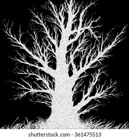 Stippled Tree on Black   - vector illustration 