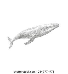 Stippled Vector Illustration of Blue Whale, Marine Mammal Art, Pointillism Style, Ocean Wildlife Design