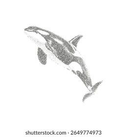 Stippled Vector Illustration of Orca Whale, Marine Life Art, Pointillism Style, Ocean Animal Design