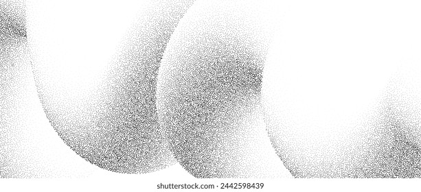 Stippled wavy sand grain background. Grunge curved gradient wave. Gritty noise dotwork wallpaper. Black dots, speckles, particles or granules texture. Vector abstract fluid grit backdrop overlay