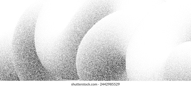 Stippled wavy sand grain background. Grunge curved gradient wave. Gritty noise dotwork wallpaper. Black dots, speckles, particles or granules texture. Vector abstract fluid gritty backdrop overlay