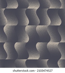Stippled Wavy Structure Seamless Pattern Patchwork Vector Abstract Background. Elegant Fashionable Geometric Halftone Texture Dotted Repetitive Chic Wallpaper. Retro Color Hand Drawn Art Illustration