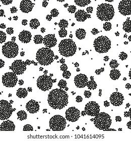 Stippled Weird Pattern. Geometric dotted grunge texture. Black and white background with circles, dots, points of different scale.  Bizarre Art vector illustration