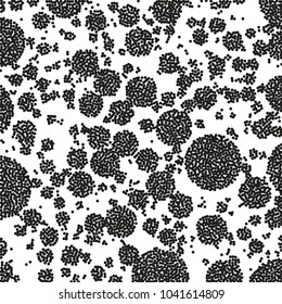 Stippled Weird Pattern. Geometric dotted grunge texture. Black and white background with circles, dots, points of different scale.  Bizarre Art vector illustration