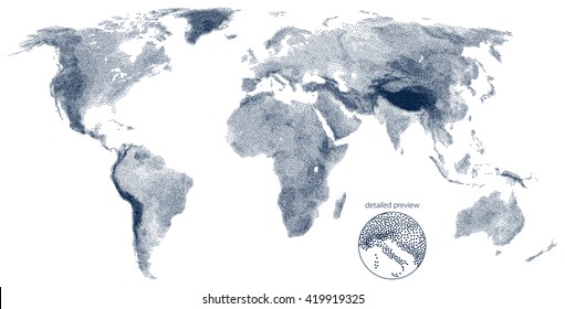 Stippled world relief vector map