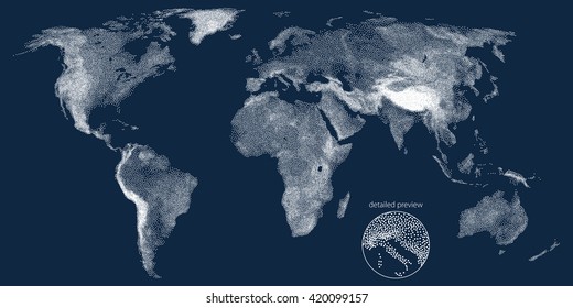 Stippled World Relief Vector Map