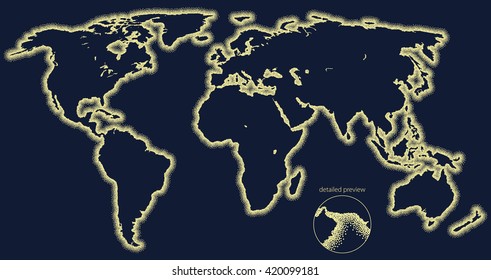 Stippled world stylized vector map