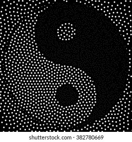 Stippled Yin Yang symbol on Black   - vector illustration 