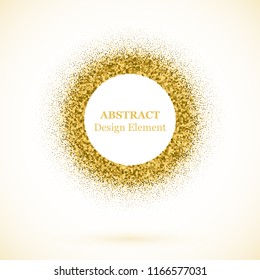 Stippling abstract dotted background for your design. Sparkling effect vector frame. Golden dots pattern isolated on the white background. Vector abstract gold glitter design element.
