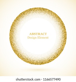 Stippling abstract dotted background for your design. Sparkling effect vector frame. Golden dots pattern isolated on the white background. Vector abstract gold glitter design element.