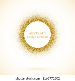 Stippling abstract dotted background for your design. Sparkling effect vector frame. Golden dots pattern isolated on the white background. Vector abstract gold glitter design element.