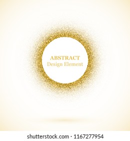 Stippling abstract dotted background for your design. Sparkling effect vector frame. Golden dots pattern isolated on the white background. Vector abstract gold glitter design element.