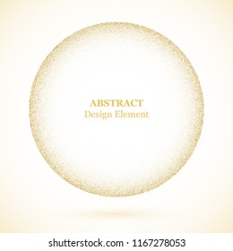 Stippling abstract dotted background for your design. Sparkling effect vector frame. Golden dots pattern isolated on the white background. Vector abstract gold glitter design element.