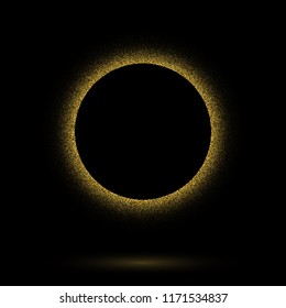 Stippling abstract dotted background for your design. Sparkling effect vector frame. 
Golden dots pattern isolated on the black background. Vector abstract gold glitter design element.