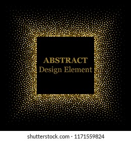 Stippling abstract dotted frame for your design. Sparkling effect vector. Golden dots bound the black background. Vector abstract gold glitter design element.
