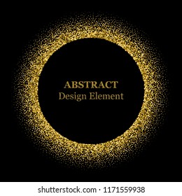 Stippling abstract dotted frame for your design. Sparkling effect vector. Golden dots bound the black background. Vector abstract gold glitter design element.