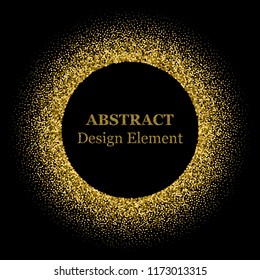 Stippling abstract dotted frame for your design. Sparkling effect vector. Golden dots bound the black background. Vector abstract gold glitter design element.