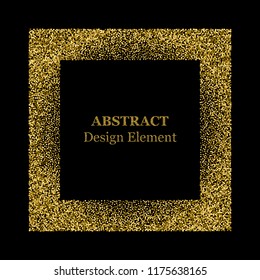 Stippling abstract dotted frame for your design. Sparkling effect vector. Golden dots bound the black background. Vector abstract gold glitter design element.