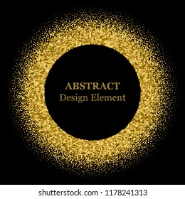Stippling abstract dotted frame for your design. Sparkling effect vector. Golden dots bound the black background. Vector abstract gold glitter design element.