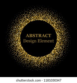 Stippling abstract dotted frame for your design. Sparkling effect vector. Golden dots bound the black background. Vector abstract gold glitter design element.