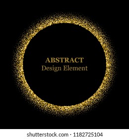 Stippling abstract dotted frame for your design. Sparkling effect vector. Golden dots bound the black background. Vector abstract gold glitter design element.