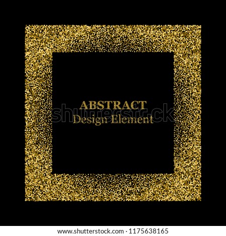 Stippling abstract dotted frame for your design. Sparkling effect vector. Golden dots bound the black background. Vector abstract gold glitter design element.